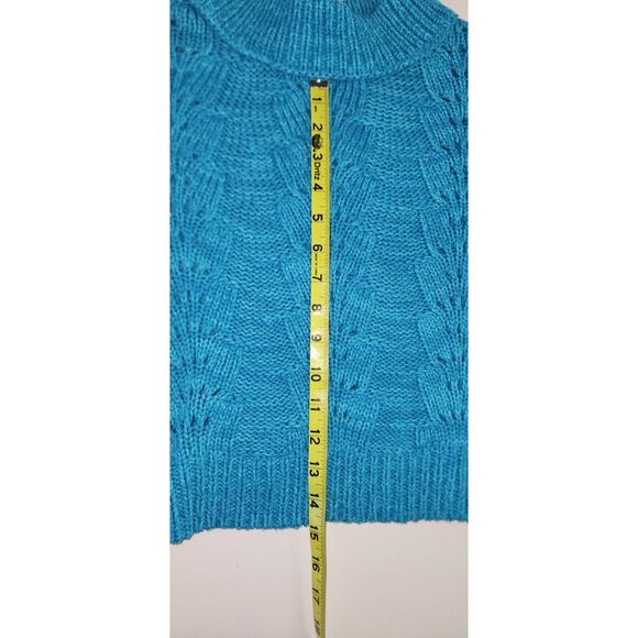 Free People Bell Song Pullover Cropped Teal Cable Knit Sweater Sz XS - Picture 6 of 9